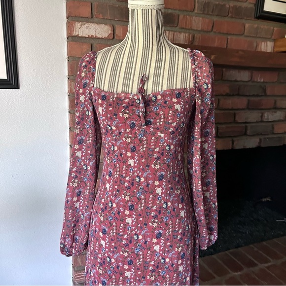 Aritzia Wilfred Jacqueline Floral Midi Dress in Rust Sz 6 - Picture 4 of 12